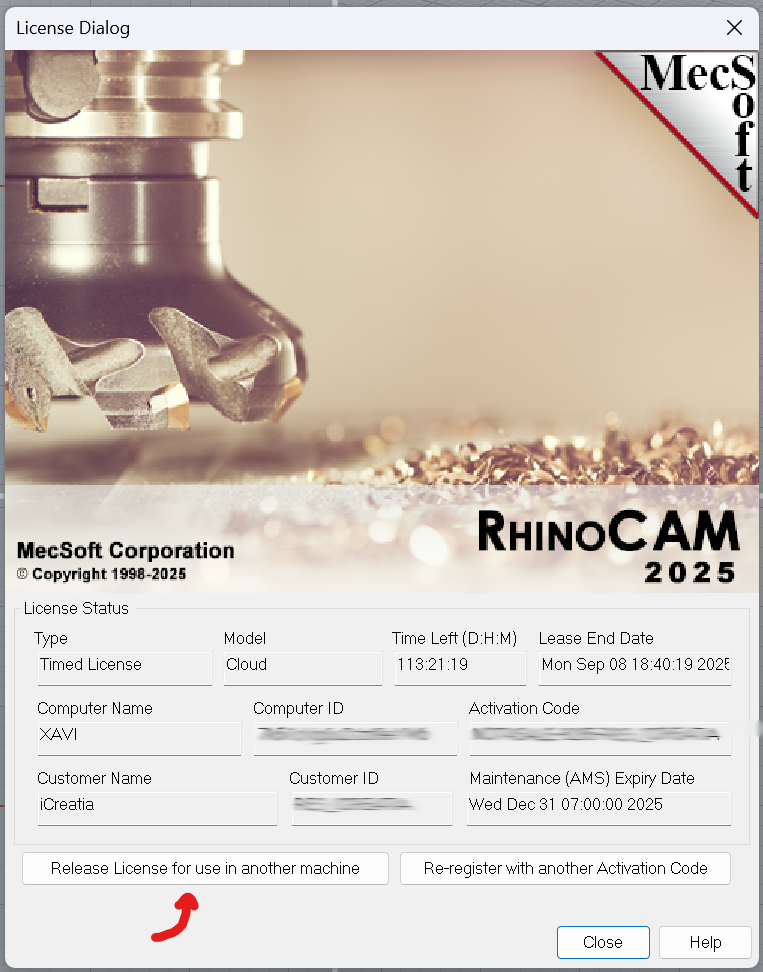 como desactivar la licencia de RhinoCAM