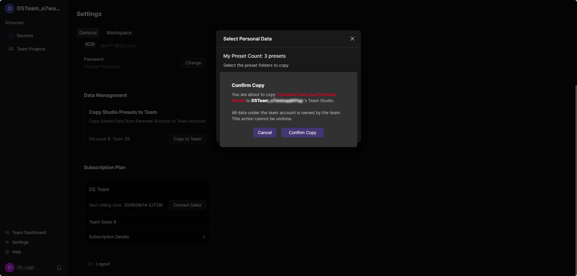 D5 Render: Copiar datos de Pro a Teams