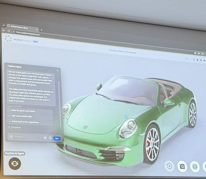 Demostración de KeyShot Explorer cambiando con IA el material de un coche en el navegador
